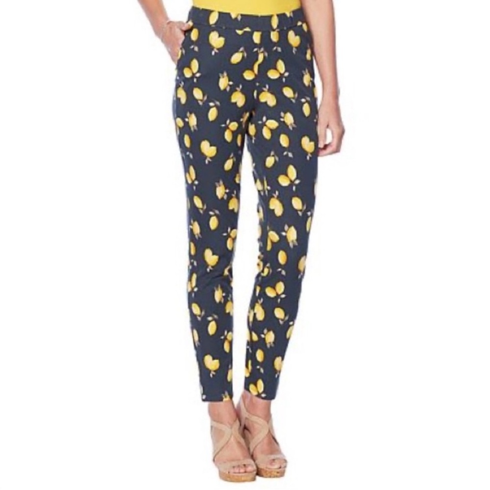 Lemon Way Stretch Twill Pull On Pants Lemon Print Elastic Waist Plus Size 18W
